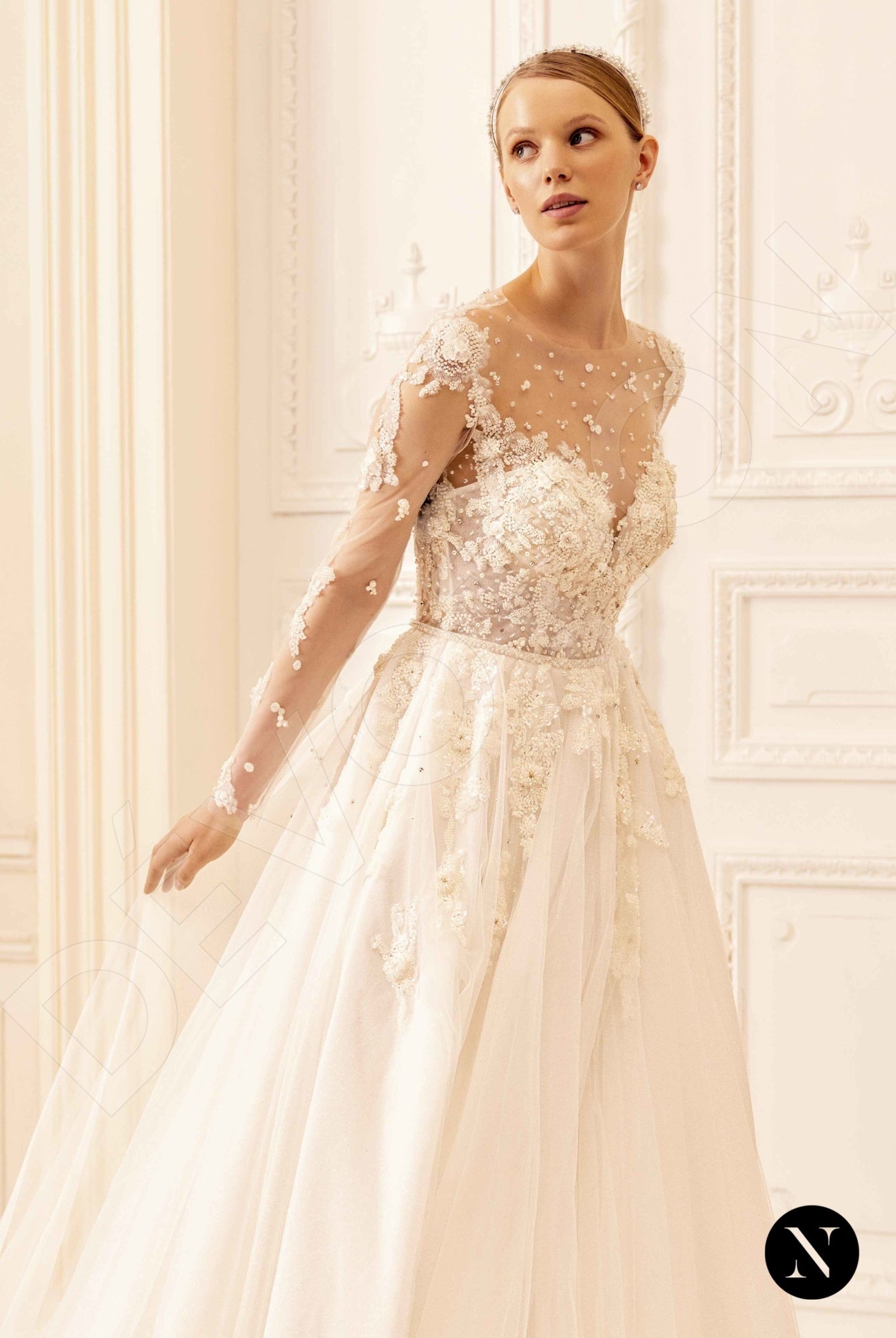 Amy Illusion back A-line Long sleeve Wedding Dress 4