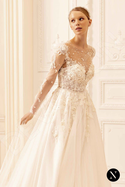 Amy Illusion back A-line Long sleeve Wedding Dress 4