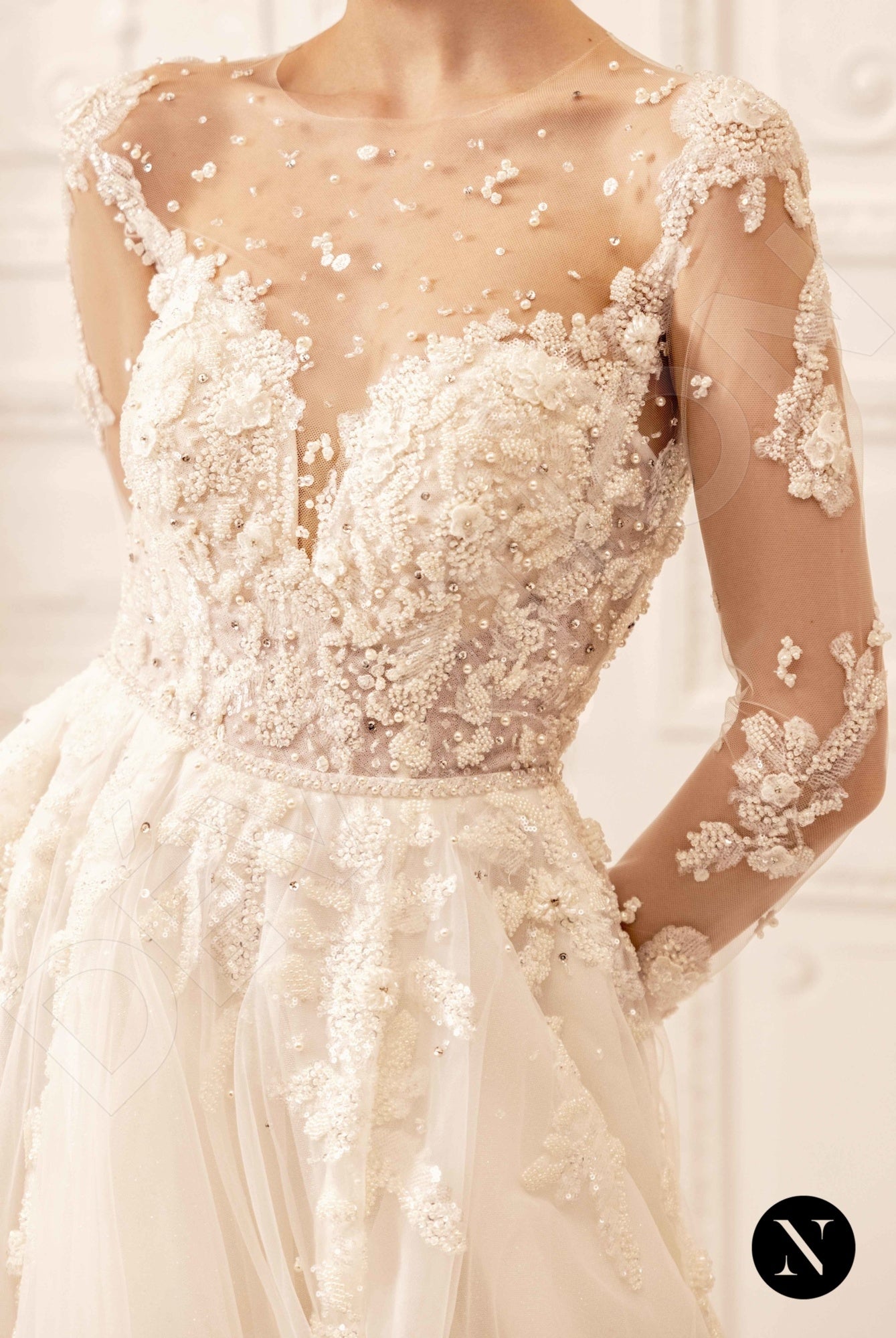 Amy Illusion back A-line Long sleeve Wedding Dress 5