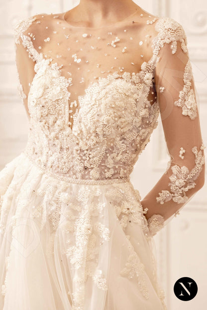 Amy Illusion back A-line Long sleeve Wedding Dress 5