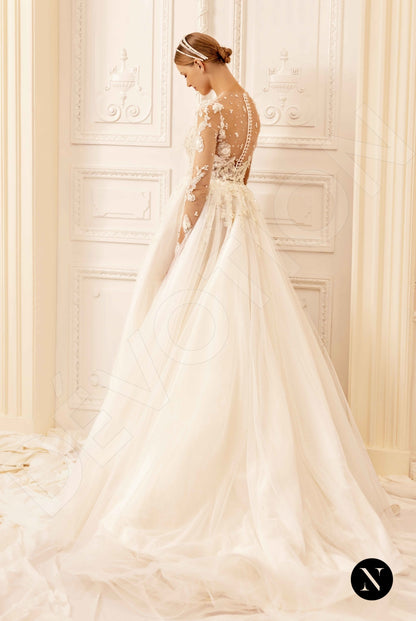 Amy Illusion back A-line Long sleeve Wedding Dress Back