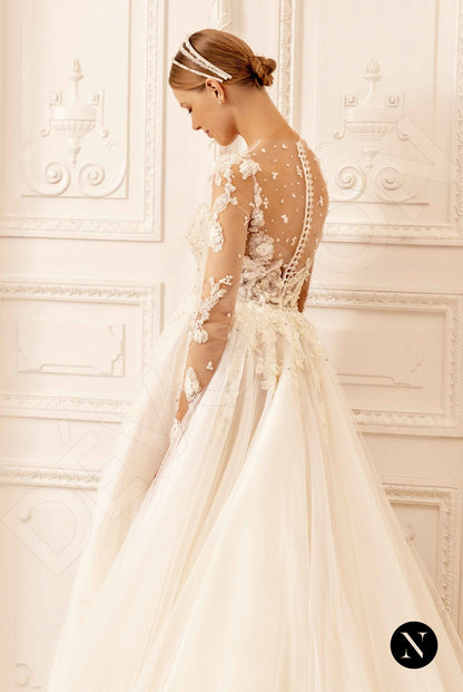 Amy Illusion back A-line Long sleeve Wedding Dress 3