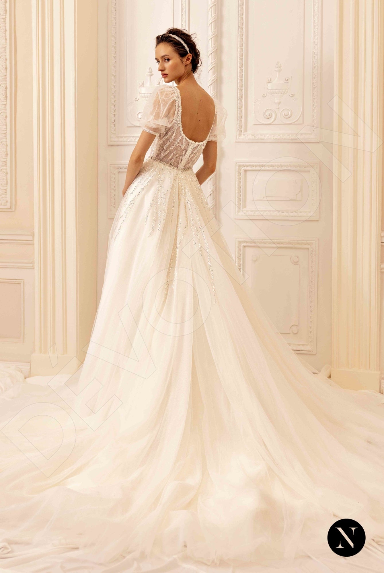 Bella Open back A-line Short/ Cap sleeve Wedding Dress Back
