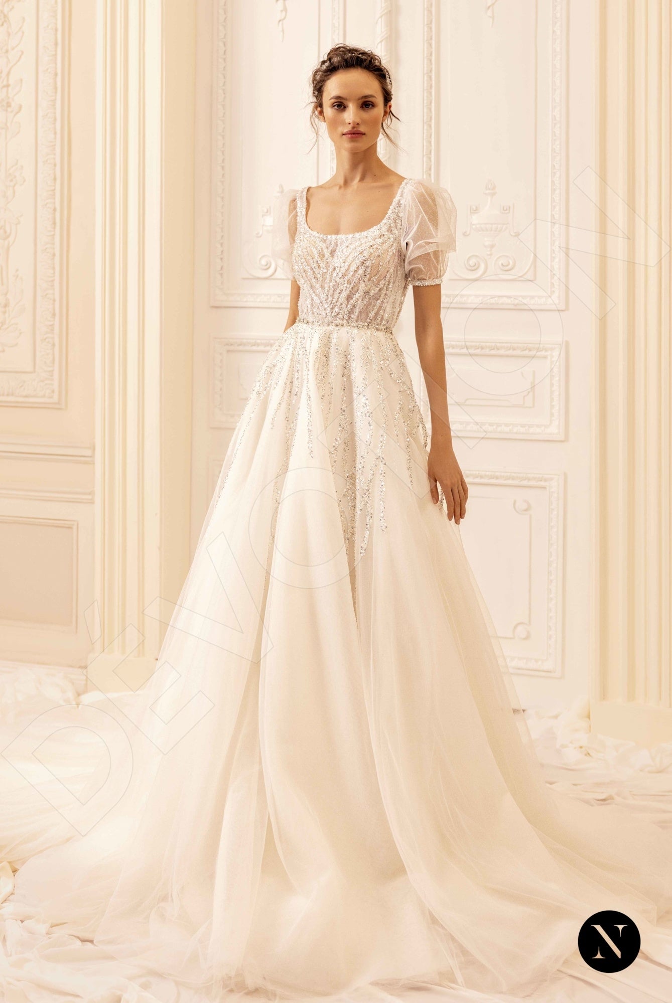 Bella Open back A-line Short/ Cap sleeve Wedding Dress Front