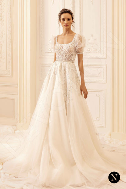 Bella Open back A-line Short/ Cap sleeve Wedding Dress Front