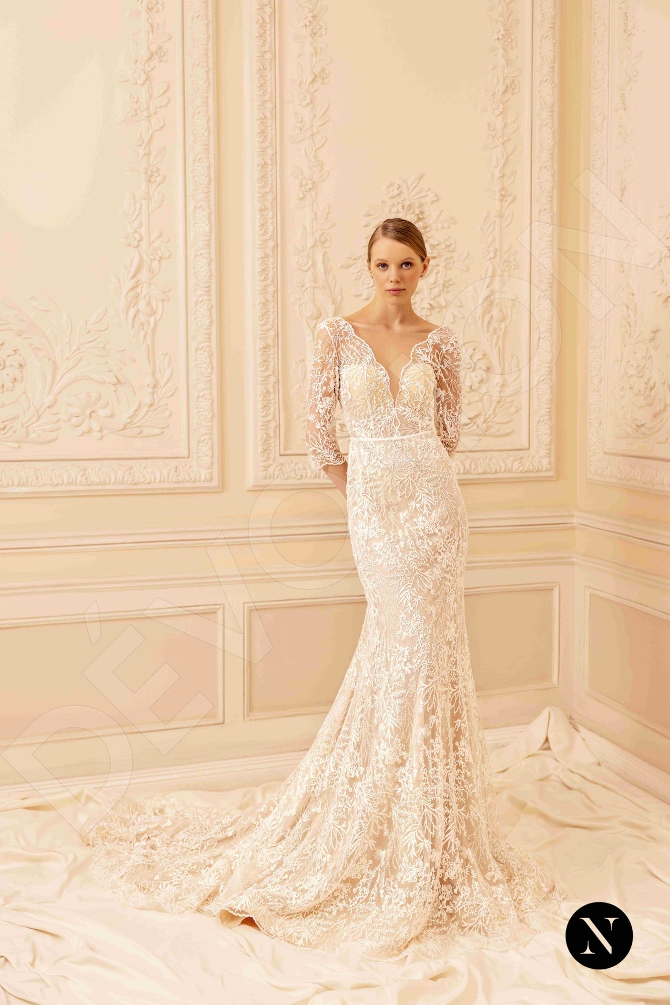 Candy A-line Deep V-neck Nude Wedding dress