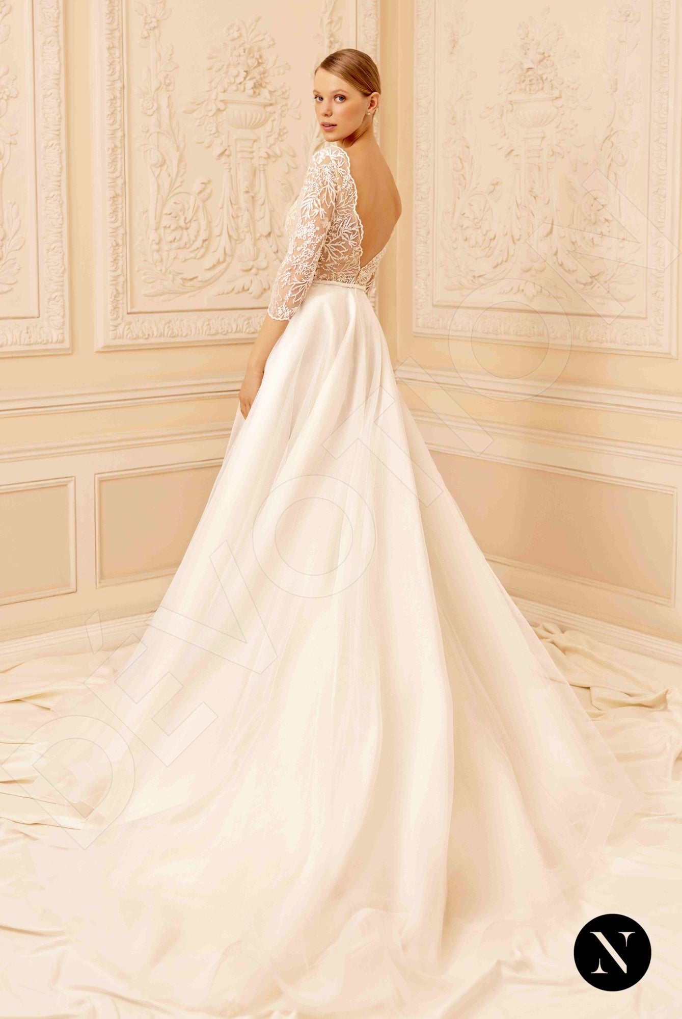 Candy Open back A-line 3/4 sleeve Wedding Dress Back
