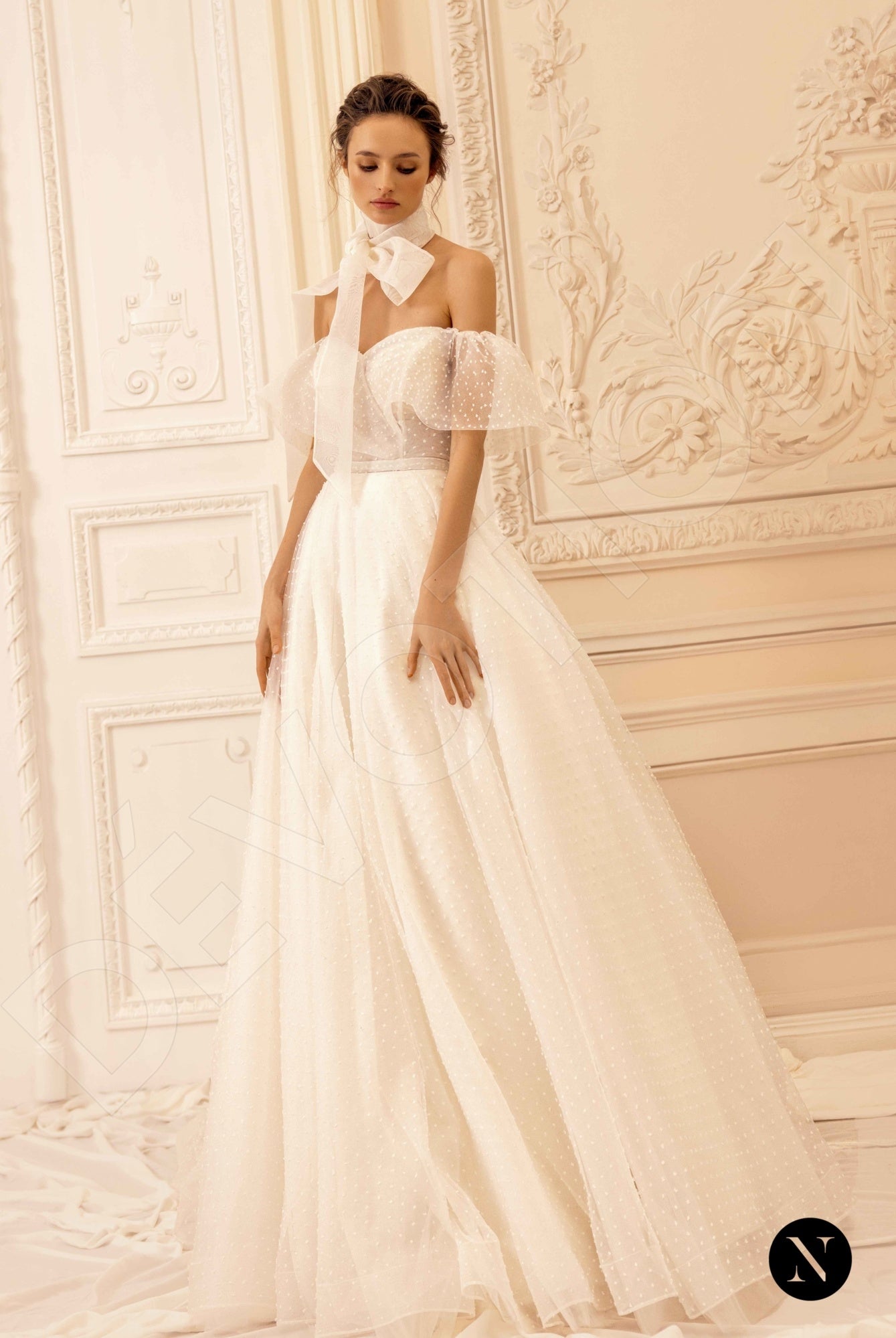 Estery A-line Off-shoulder/Drop shoulders Ivory Wedding dress