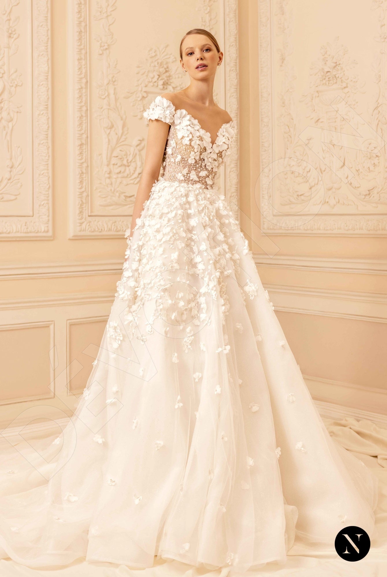 Hannah Illusion back A-line Short/ Cap sleeve Wedding Dress Front