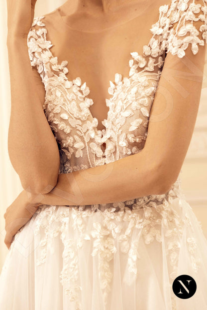 Judys Illusion back A-line Short/ Cap sleeve Wedding Dress 4