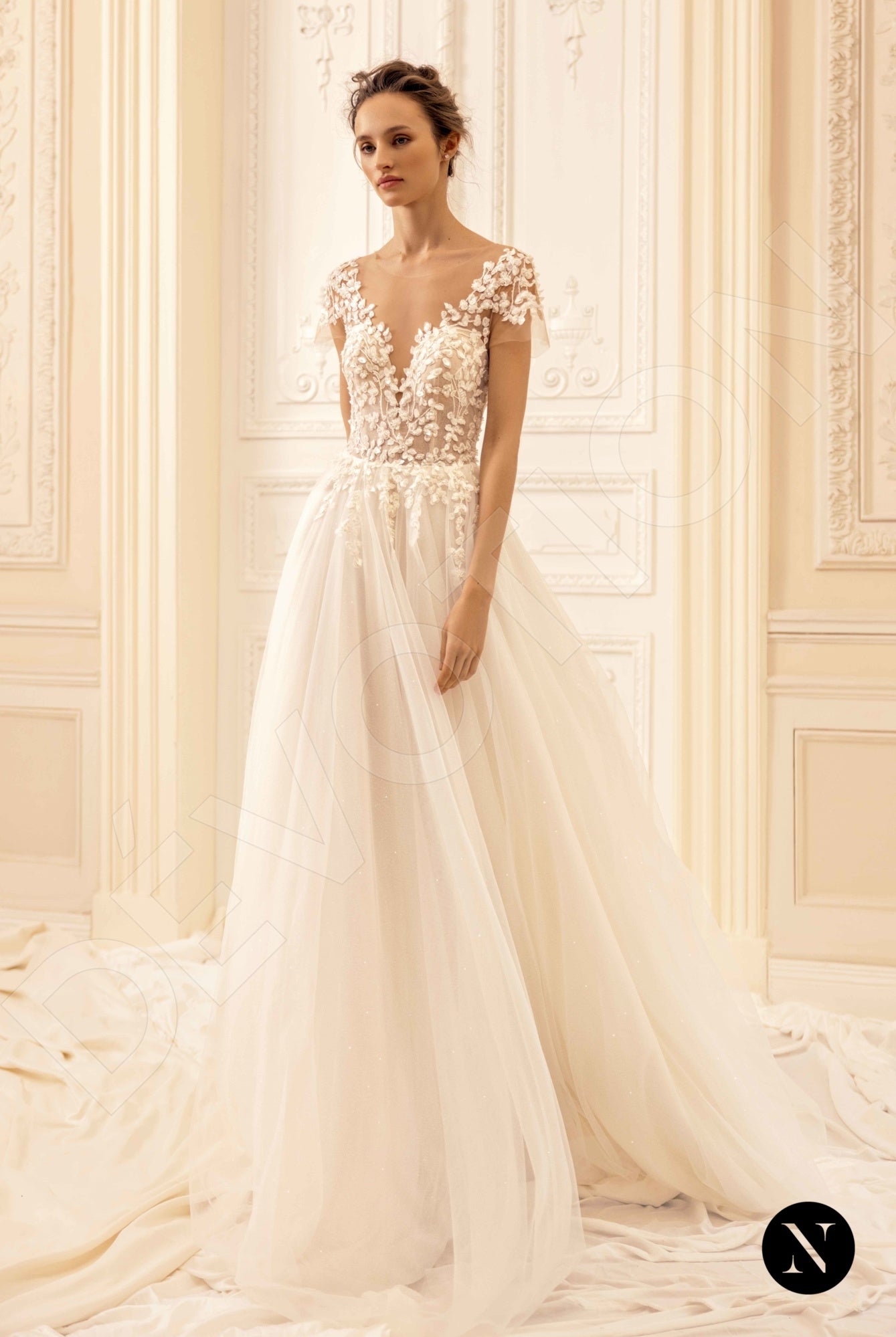 Judys Illusion back A-line Short/ Cap sleeve Wedding Dress Front