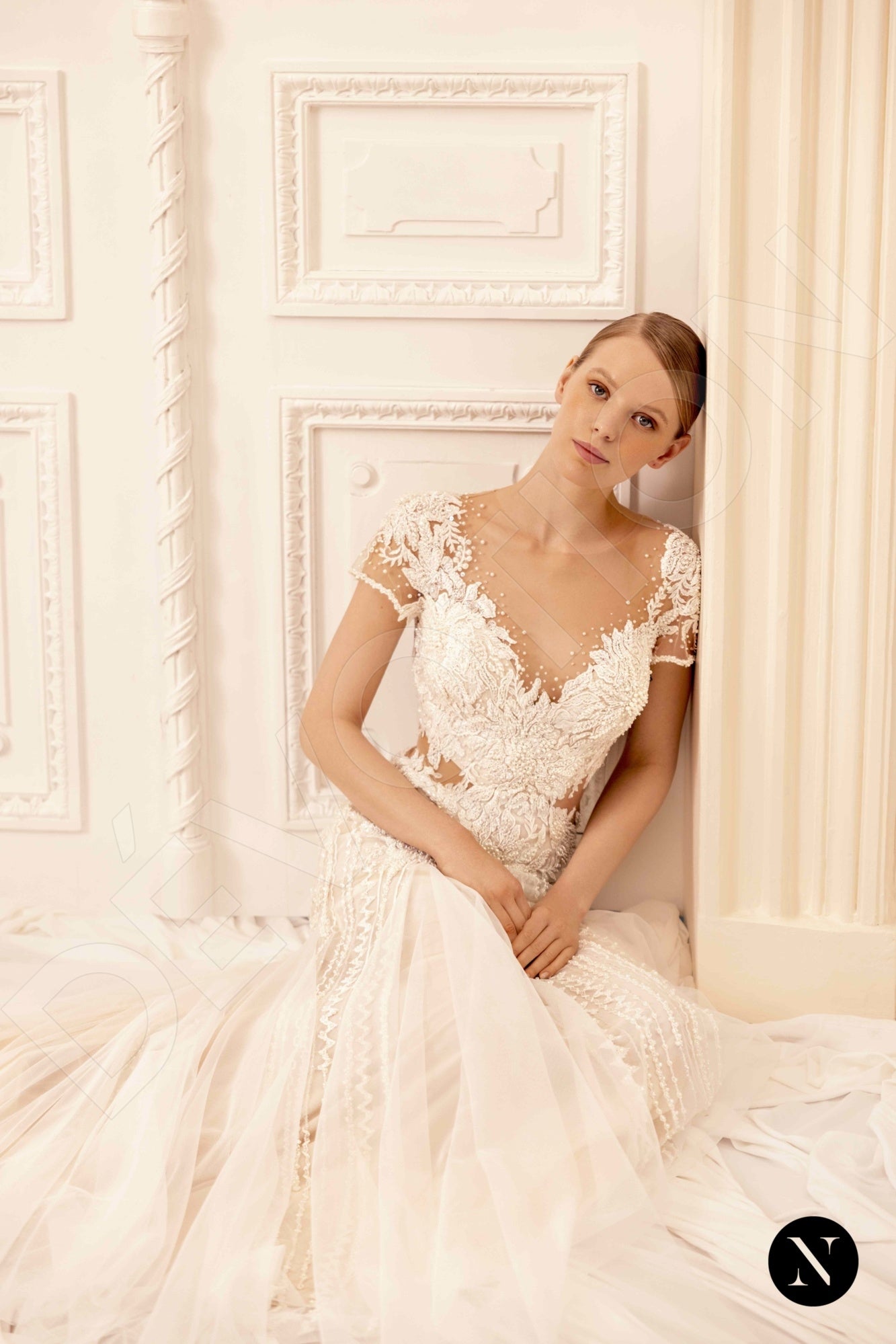 Kate Illusion back Trumpet/Mermaid Short/ Cap sleeve Wedding Dress 5