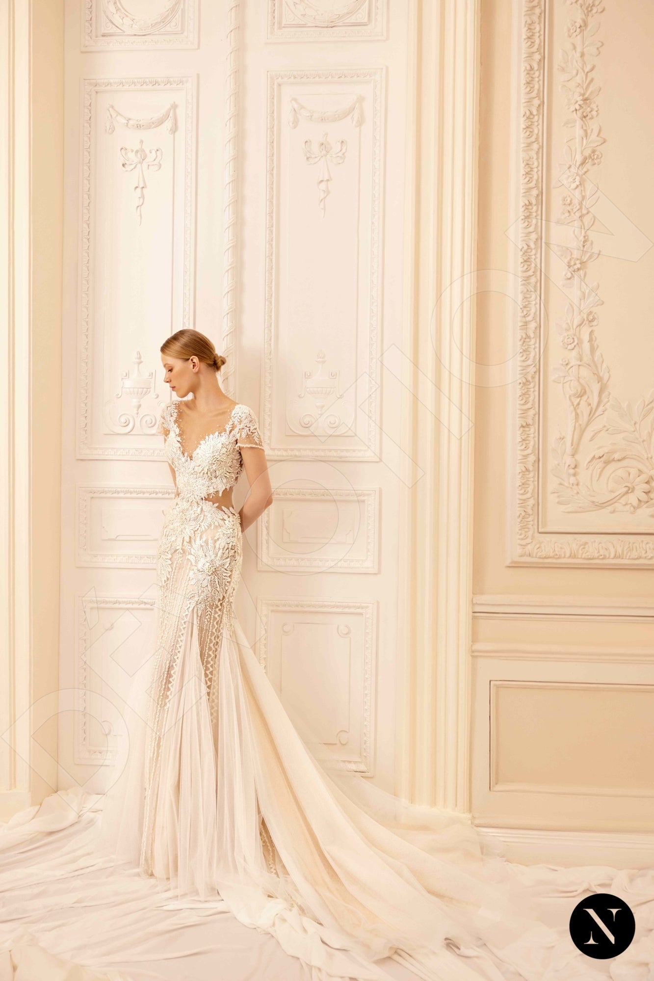 Kate Illusion back Trumpet/Mermaid Short/ Cap sleeve Wedding Dress 7