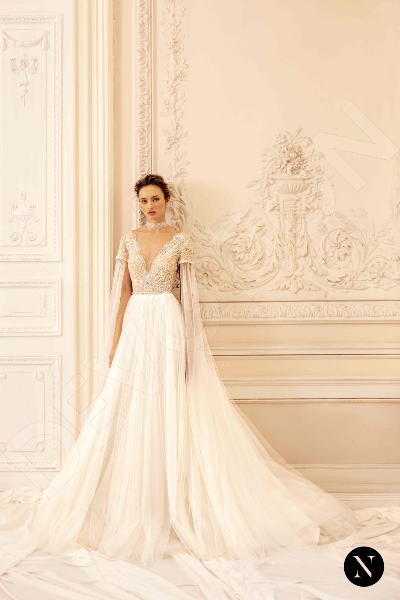 Krystal Open back A-line Short/ Cap sleeve Wedding Dress 7