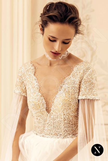 Krystal Open back A-line Short/ Cap sleeve Wedding Dress 5