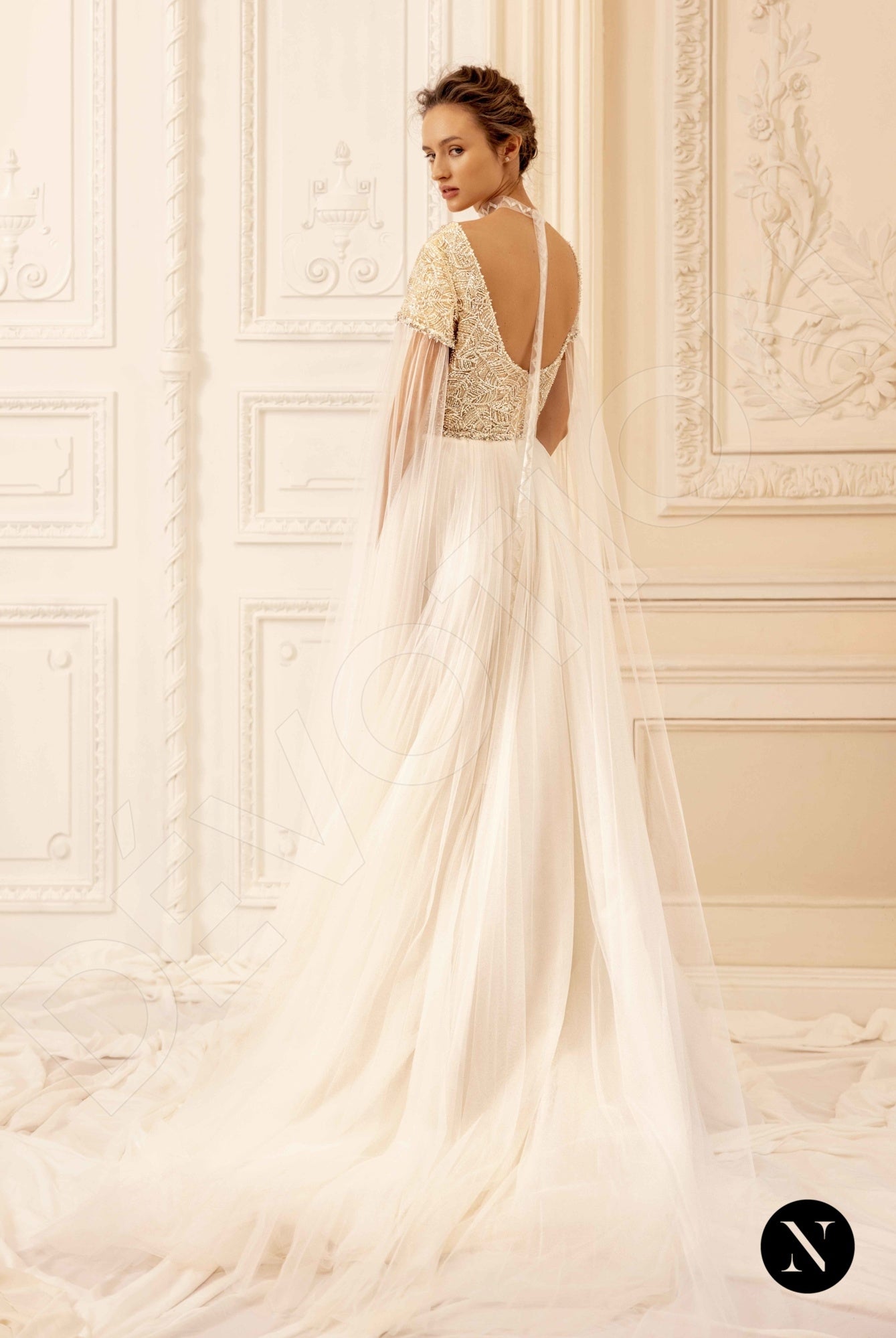 Krystal Open back A-line Short/ Cap sleeve Wedding Dress Back