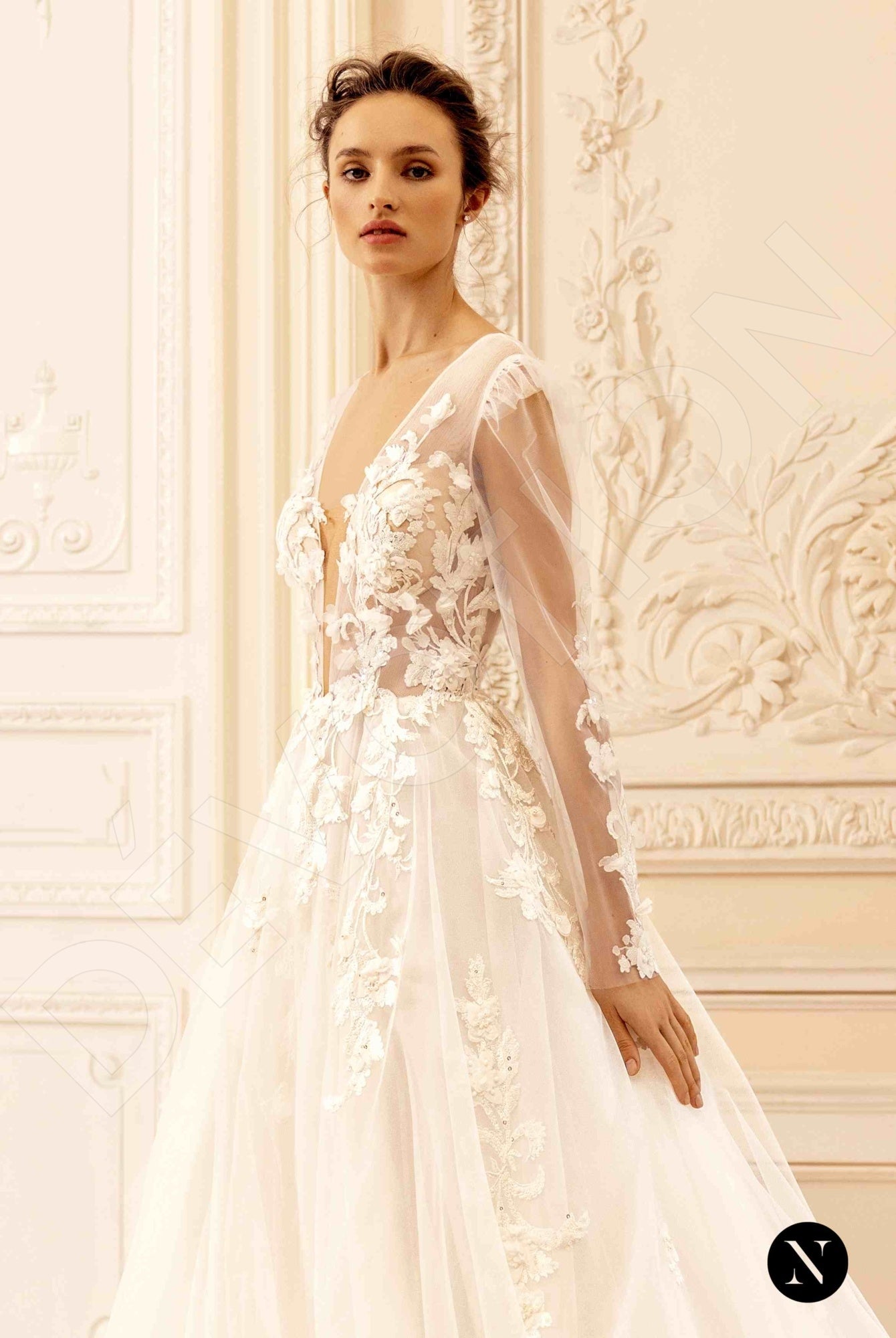 Mandys A-line Deep V-neck Ivory Nude Wedding dress