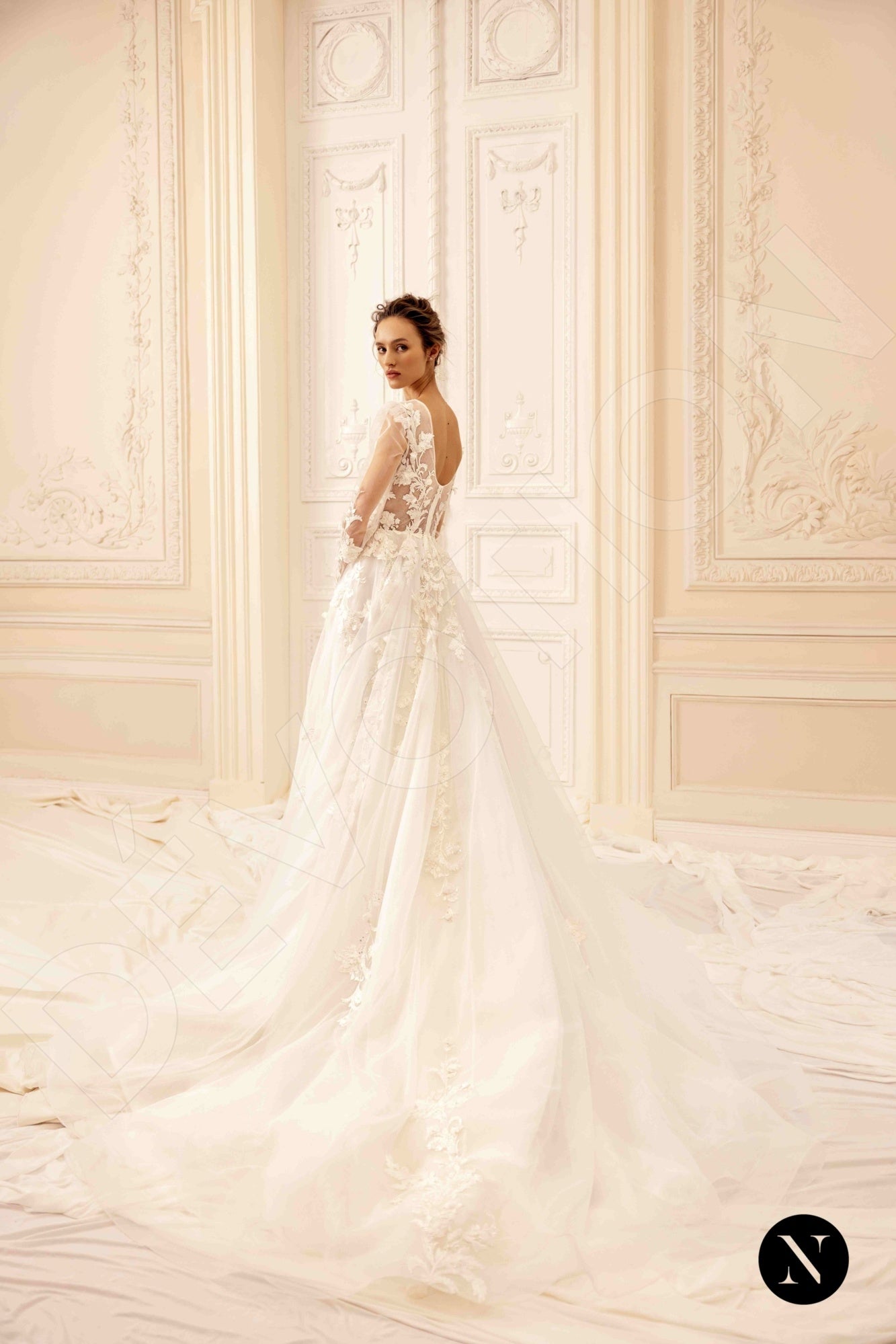 Mandys A-line Deep V-neck Ivory Nude Wedding dress