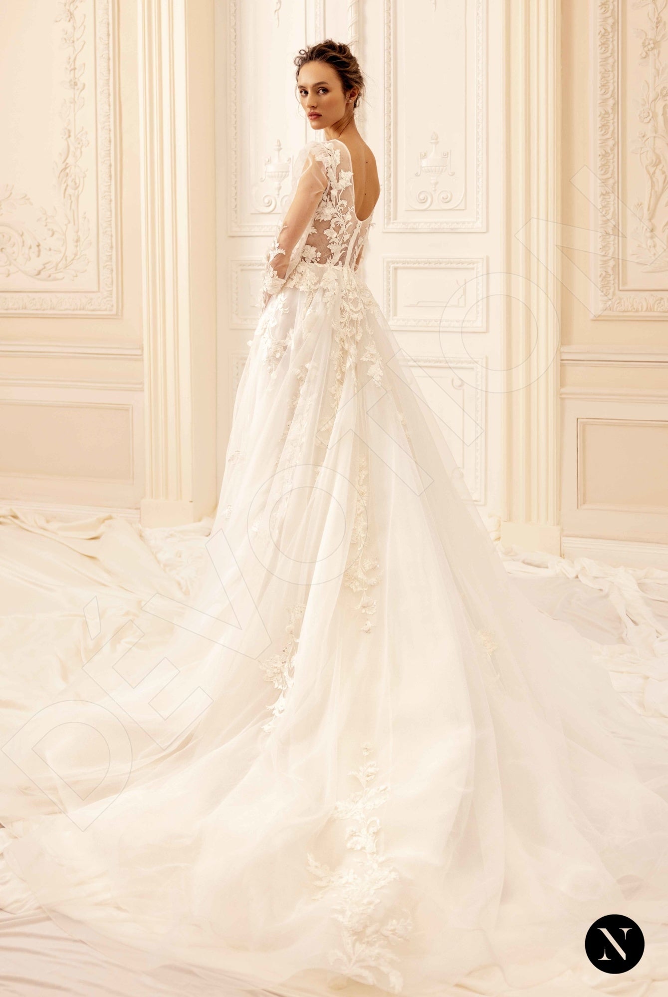 Mandys A-line Deep V-neck Ivory Nude Wedding dress