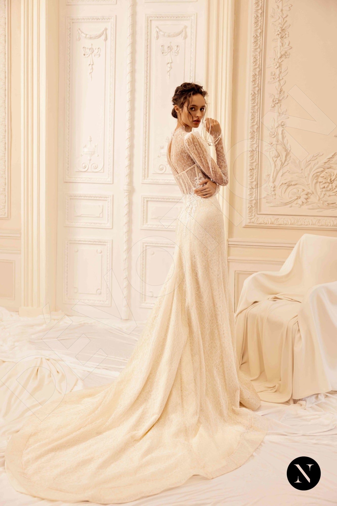 Nava Trumpet/Mermaid High neck Nude Wedding dress