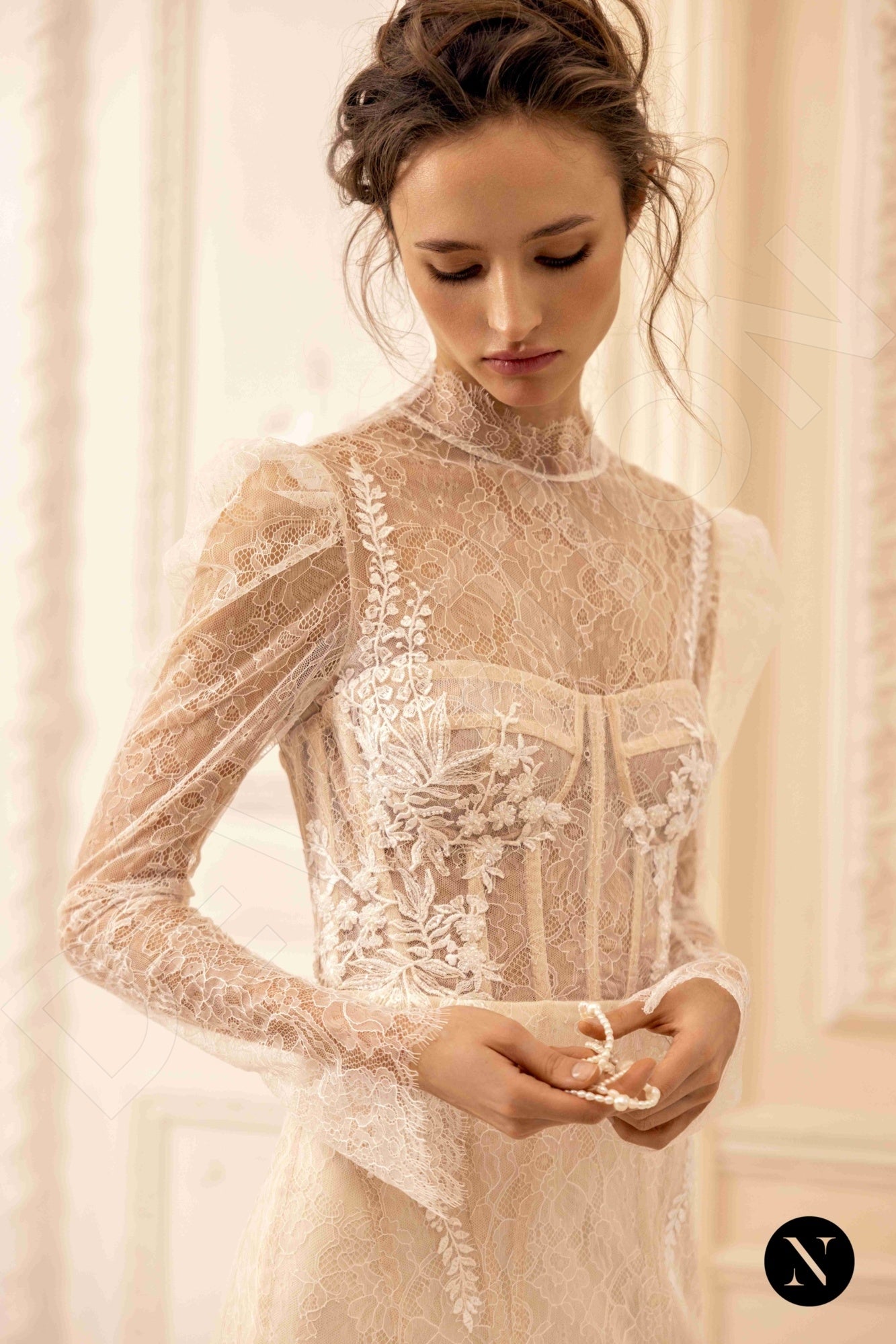 Nava Trumpet/Mermaid High neck Nude Wedding dress