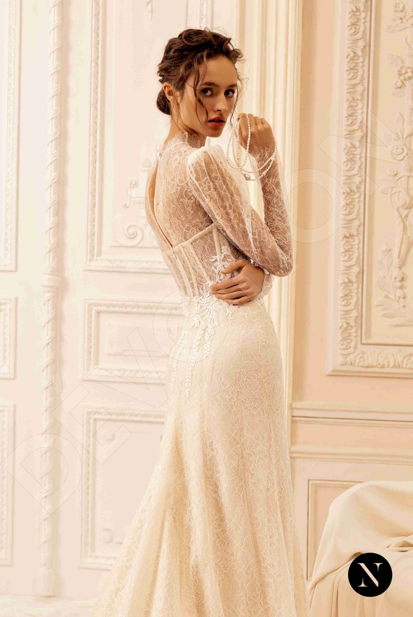 Nava Trumpet/Mermaid High neck Nude Wedding dress