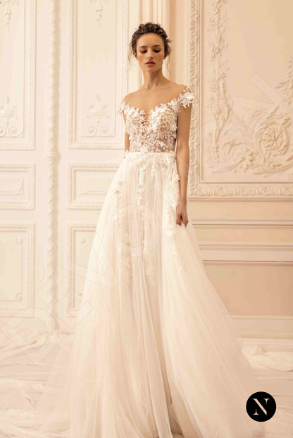 Sharon Open back A-line Short/ Cap sleeve Wedding Dress Front