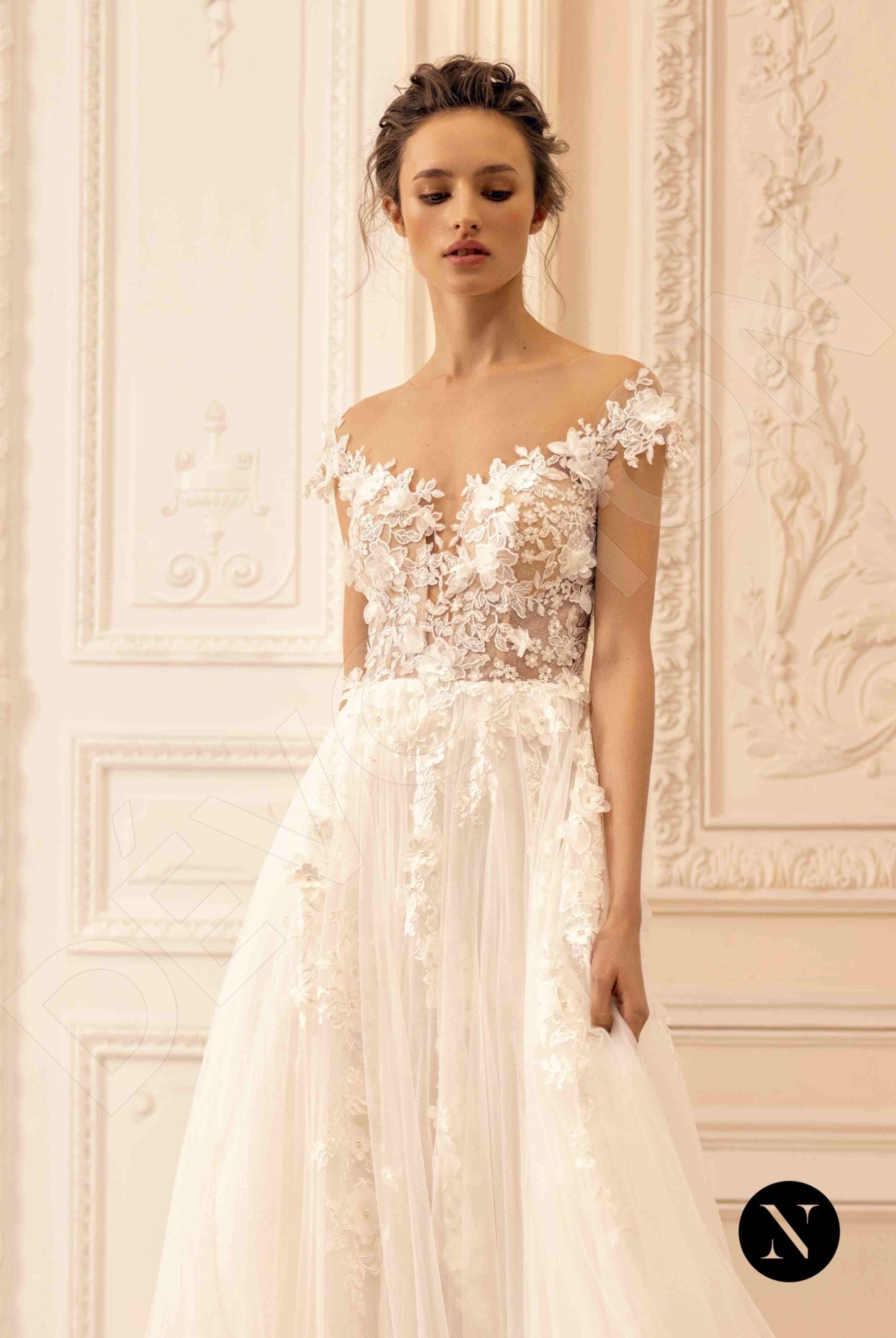 Sharon A-line Illusion Nude Ivory Wedding dress
