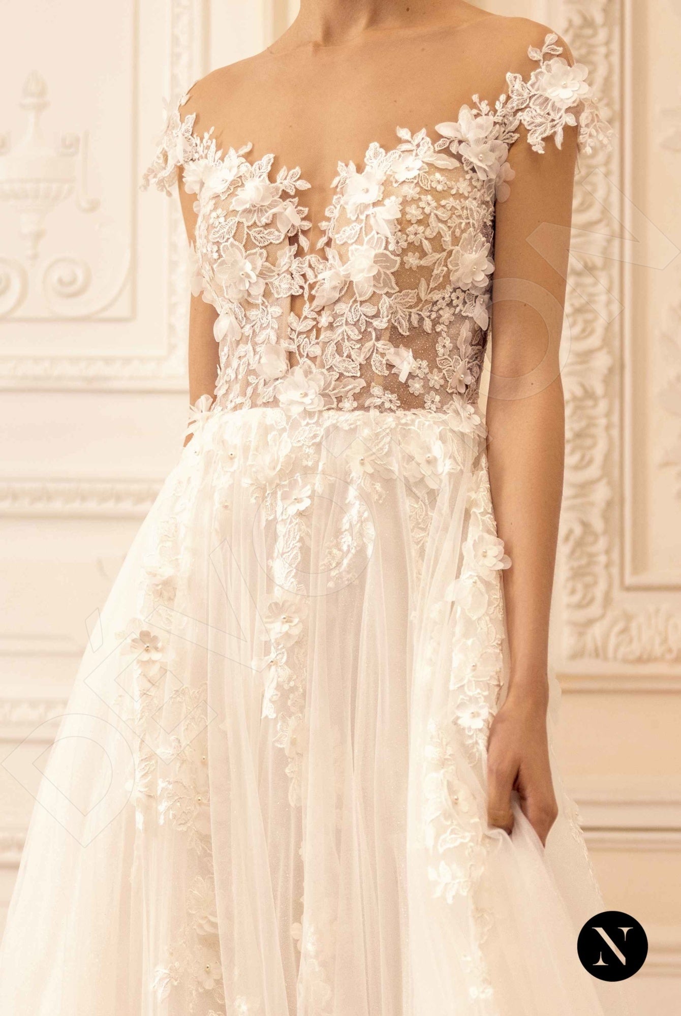 Sharon A-line Illusion Nude Ivory Wedding dress