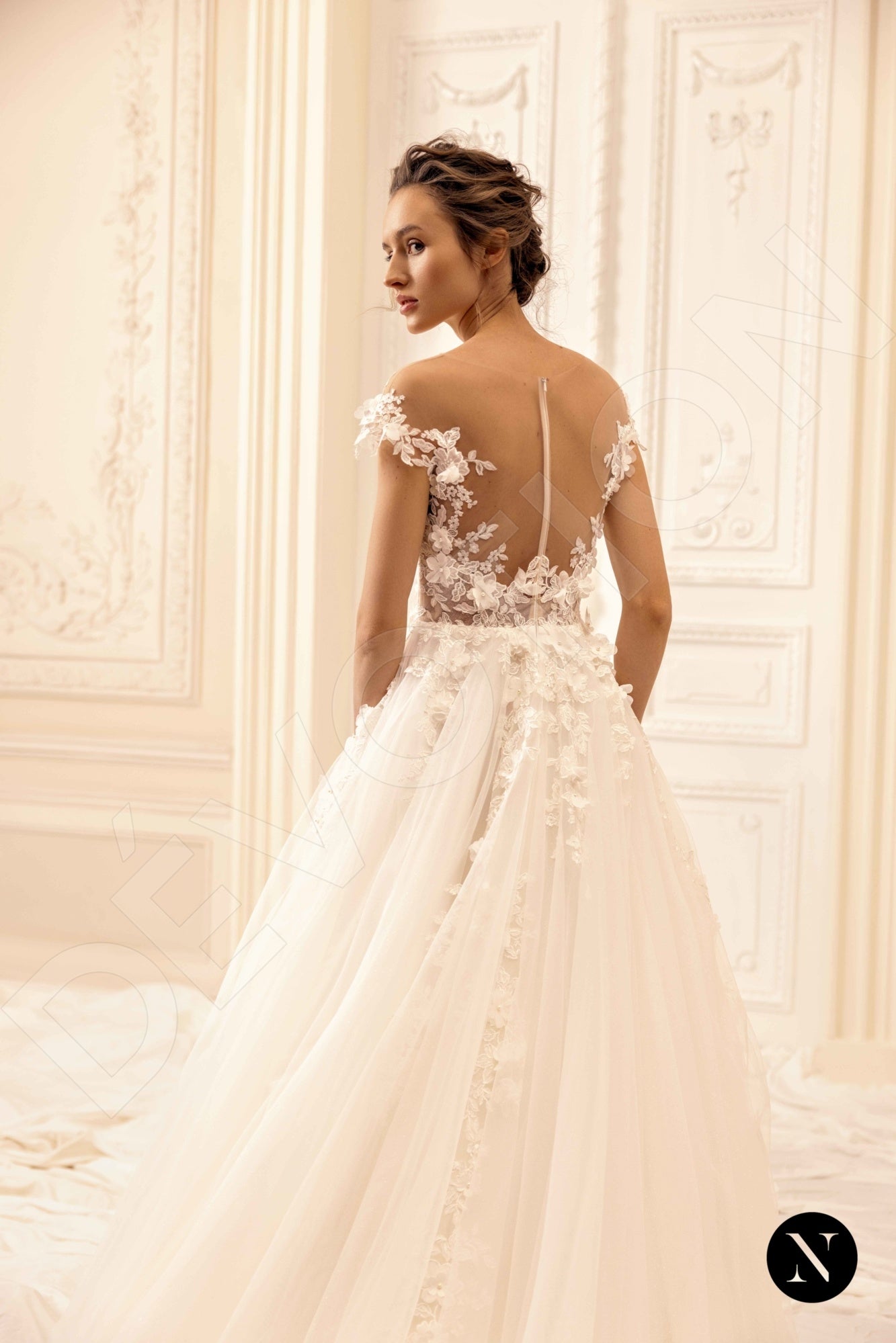 Sharon A-line Illusion Nude Ivory Wedding dress