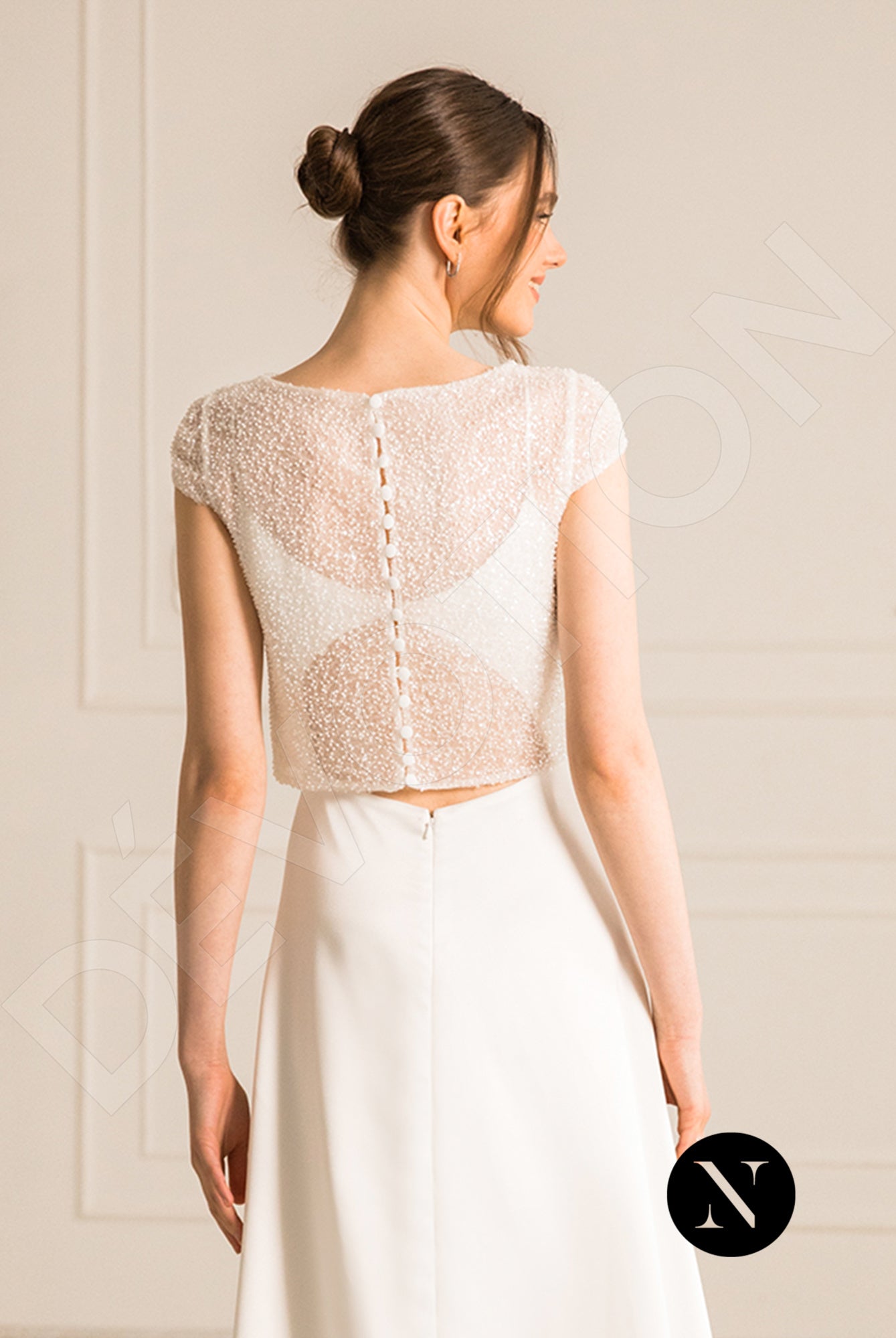 Gabanna Crystal A-line Boat/Bateau Milk Wedding dress