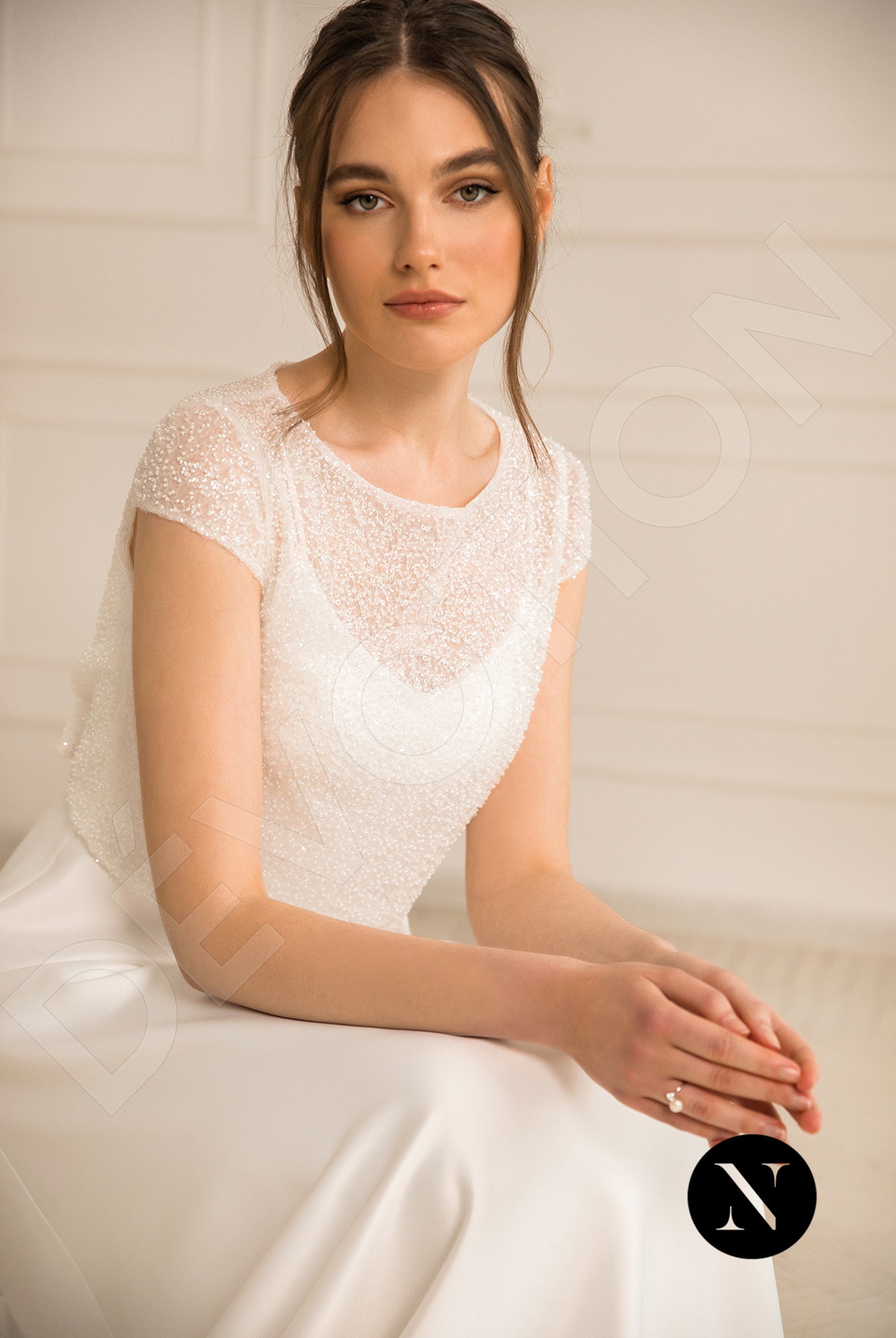 Gabanna Crystal A-line Boat/Bateau Milk Wedding dress