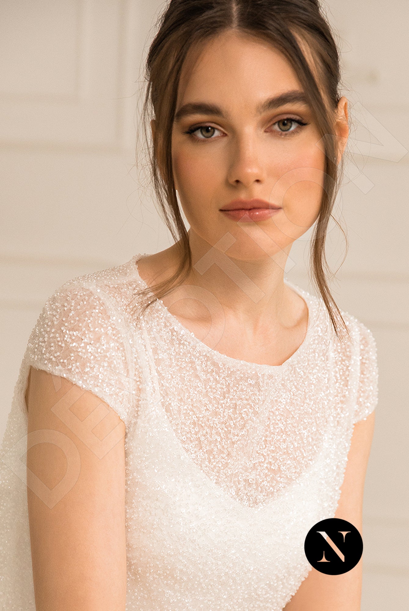 Gabanna Crystal A-line Boat/Bateau Milk Wedding dress