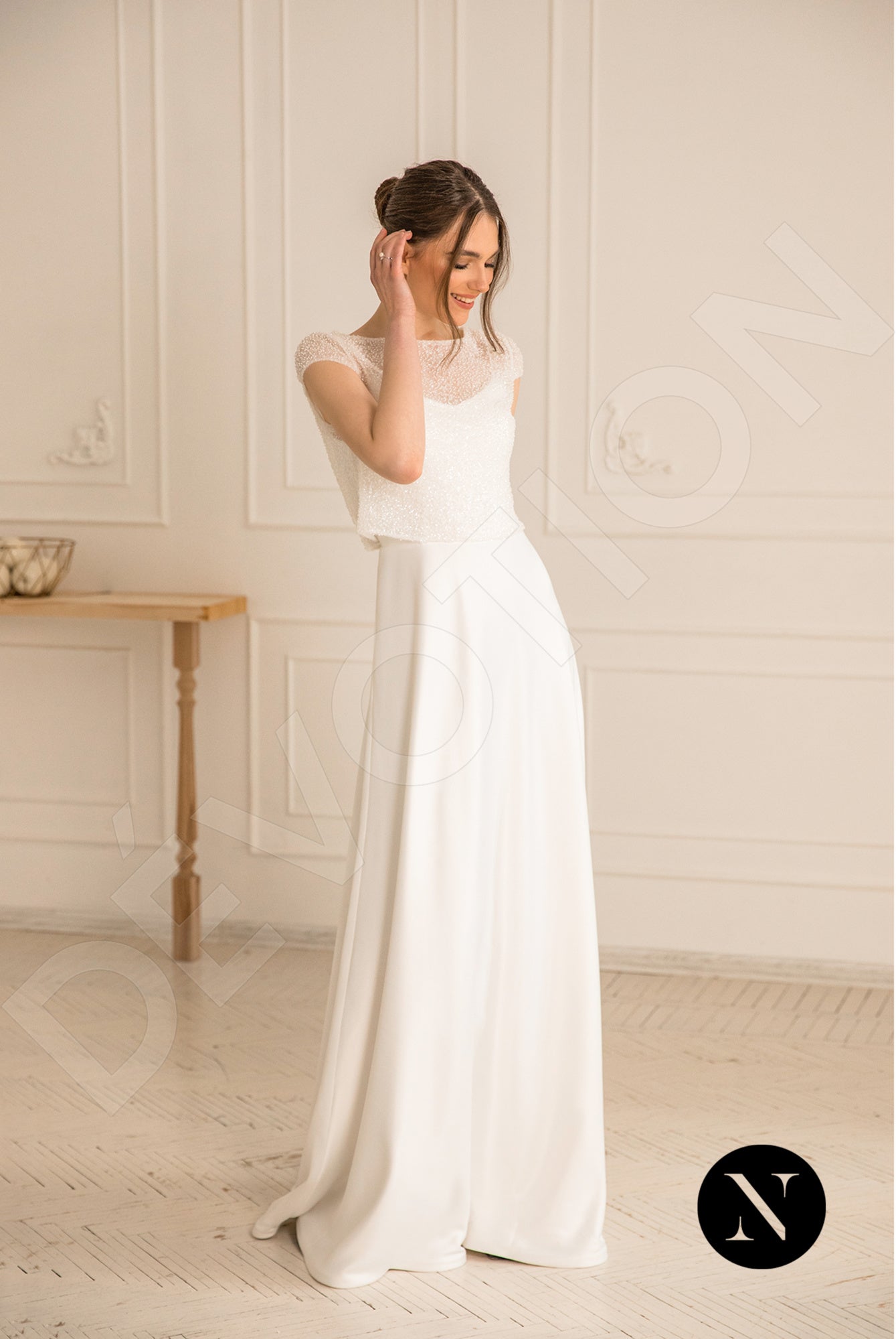 Gabanna Crystal A-line Boat/Bateau Milk Wedding dress