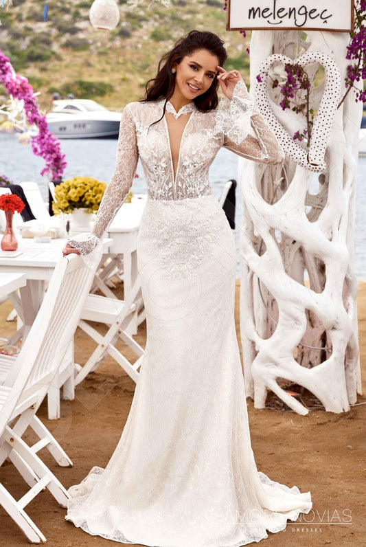 Hale Trumpet/Mermaid V-neck Milk Nude Wedding dress