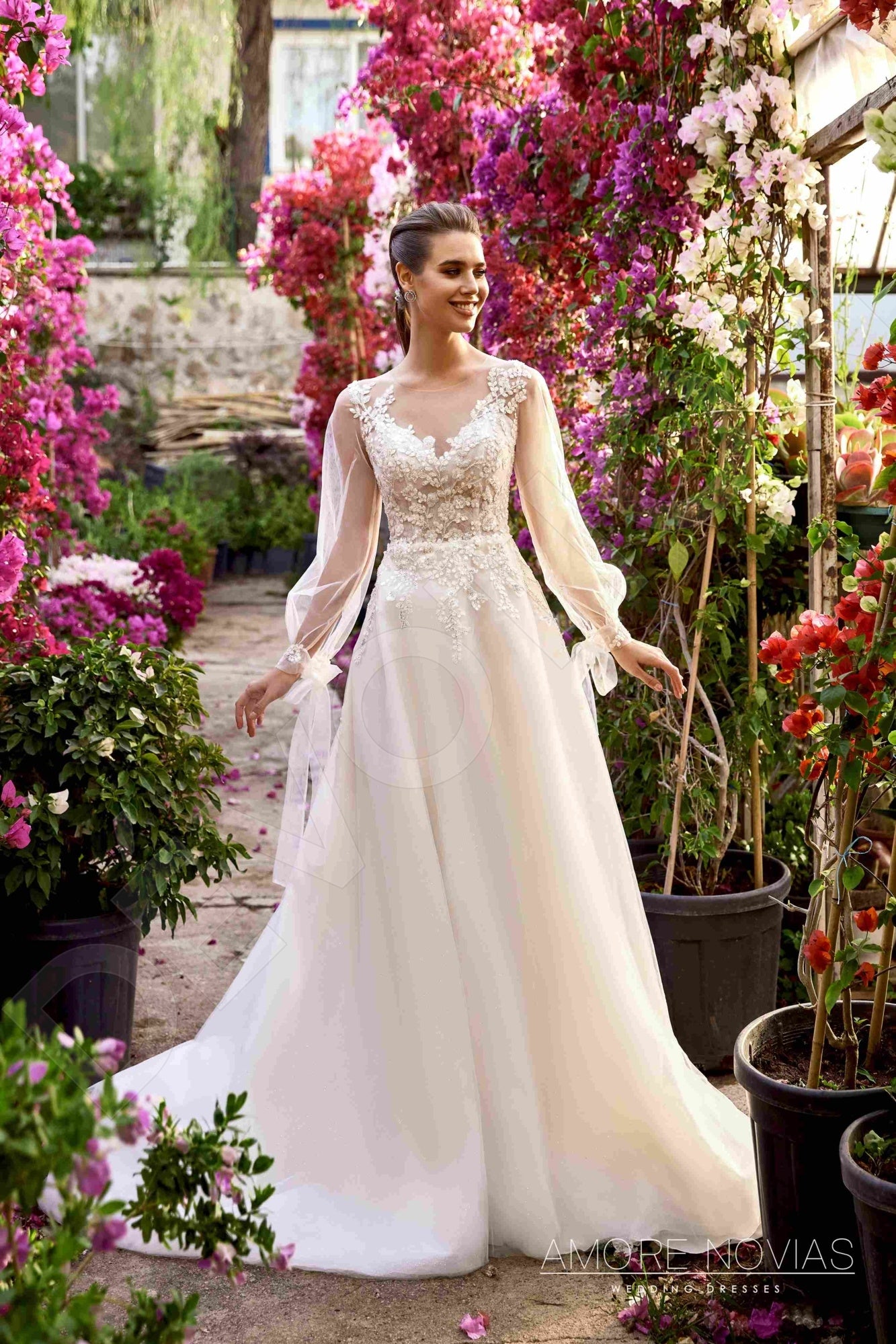Clara A-line Illusion Milk Blush Wedding dress