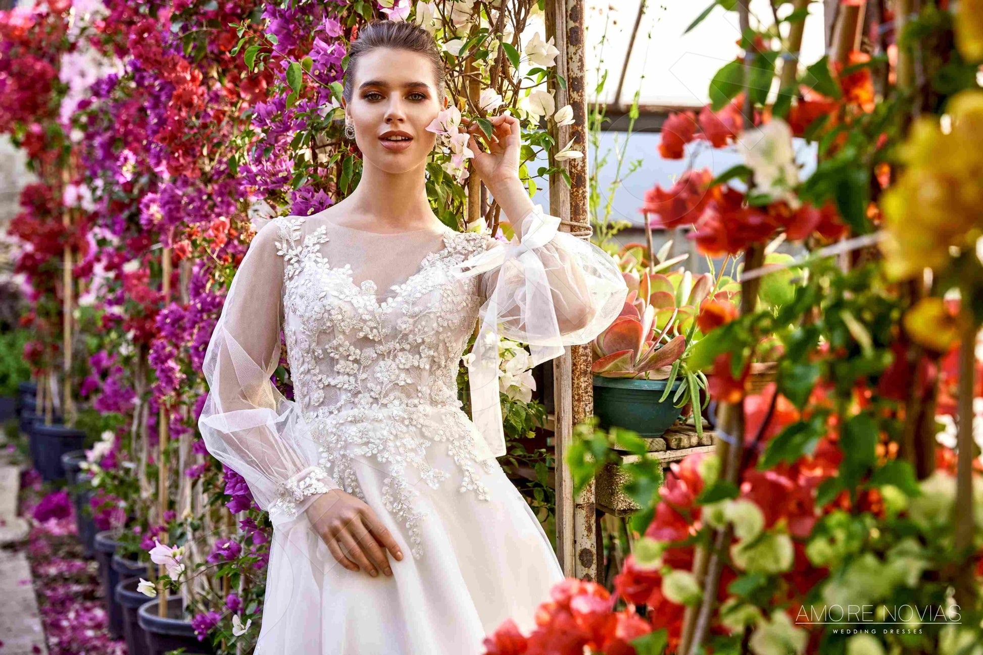 Clara A-line Illusion Milk Blush Wedding dress