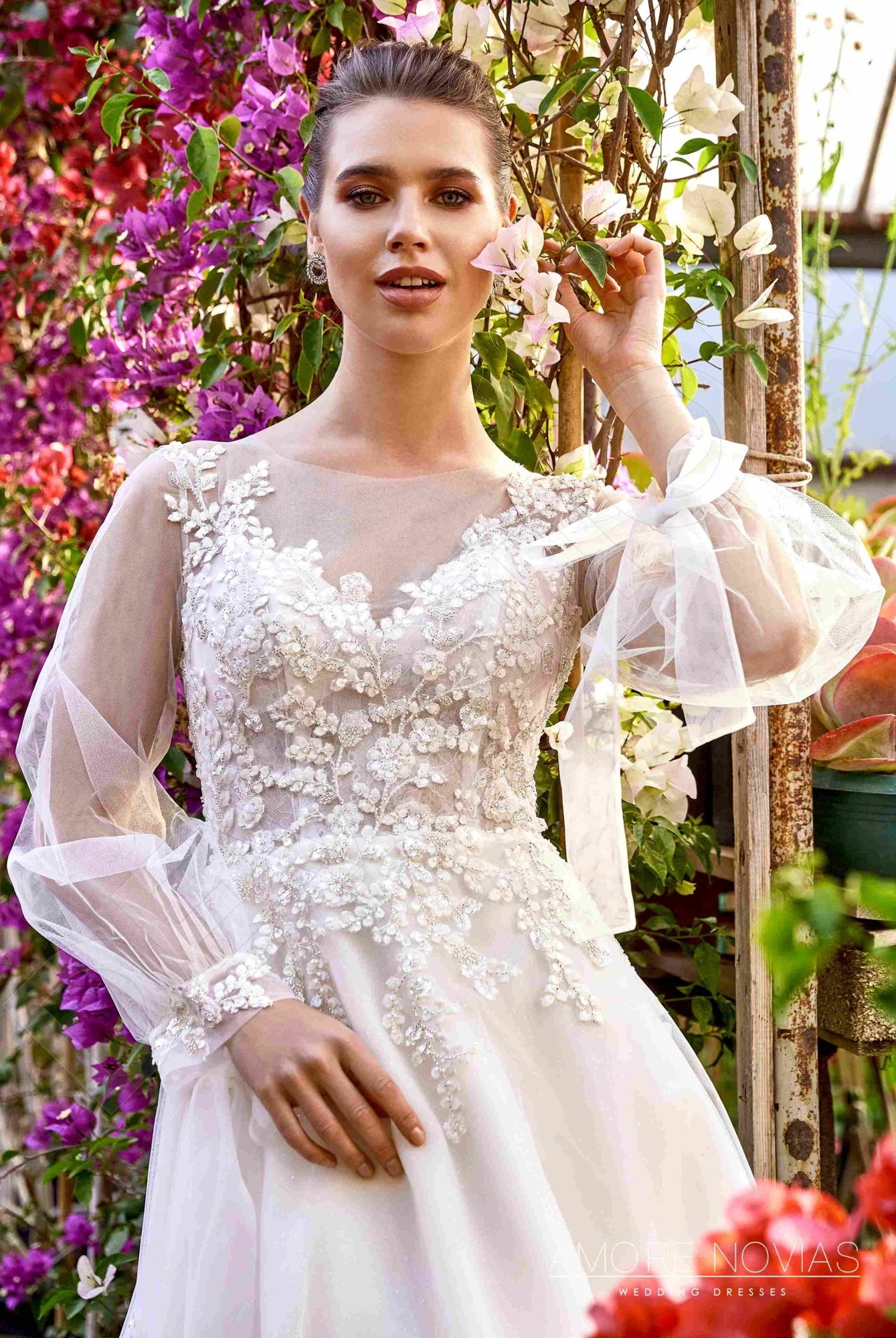 Clara A-line Illusion Milk Blush Wedding dress