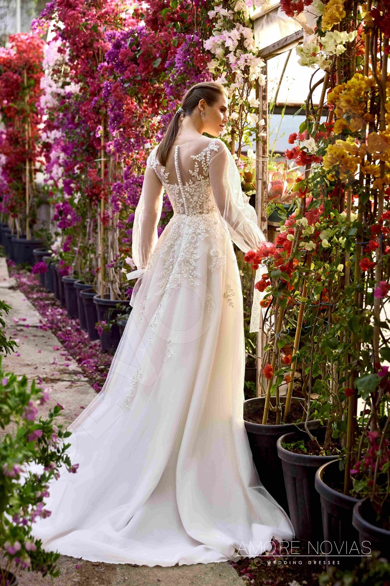 Clara A-line Illusion Milk Blush Wedding dress