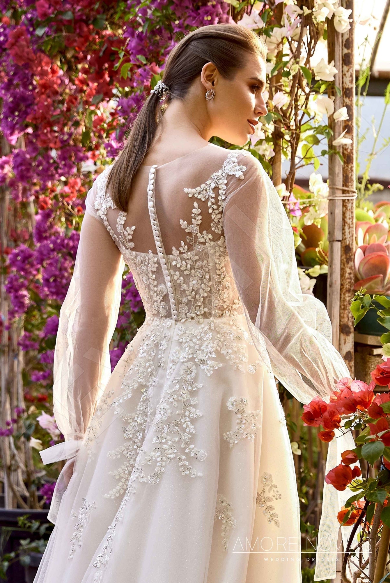 Clara A-line Illusion Milk Blush Wedding dress