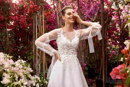 Clara Illusion back A-line Long sleeve Wedding Dress 7