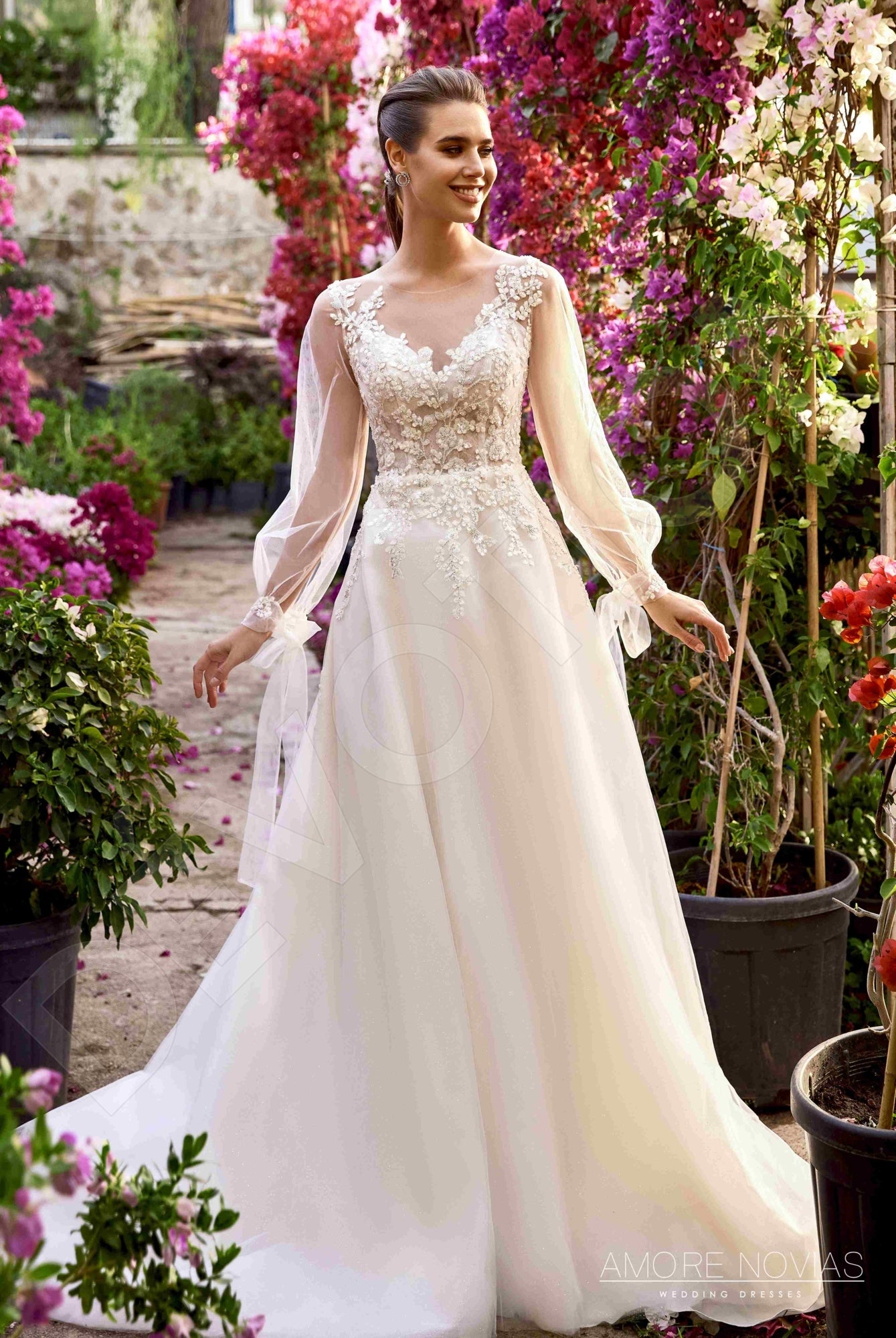 Clara A-line Illusion Milk Blush Wedding dress
