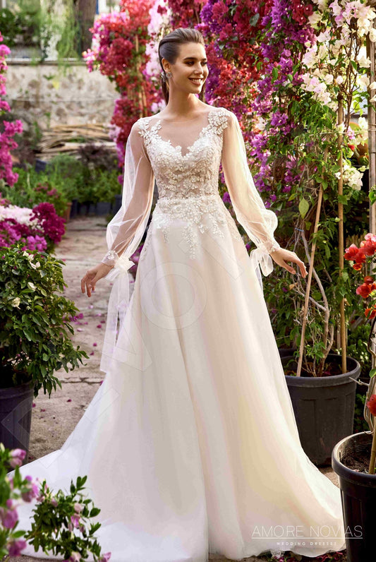 Clara A-line Illusion Milk Blush Wedding dress