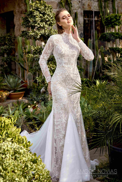 Lee Full back Trumpet/Mermaid Long sleeve Wedding Dress Front