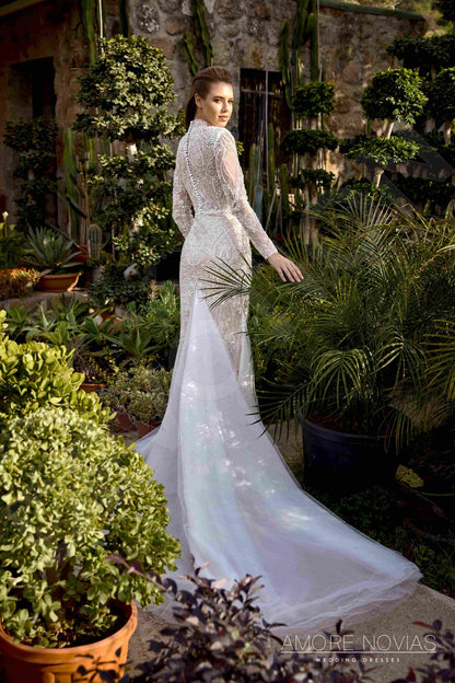 Lee Full back Trumpet/Mermaid Long sleeve Wedding Dress 5