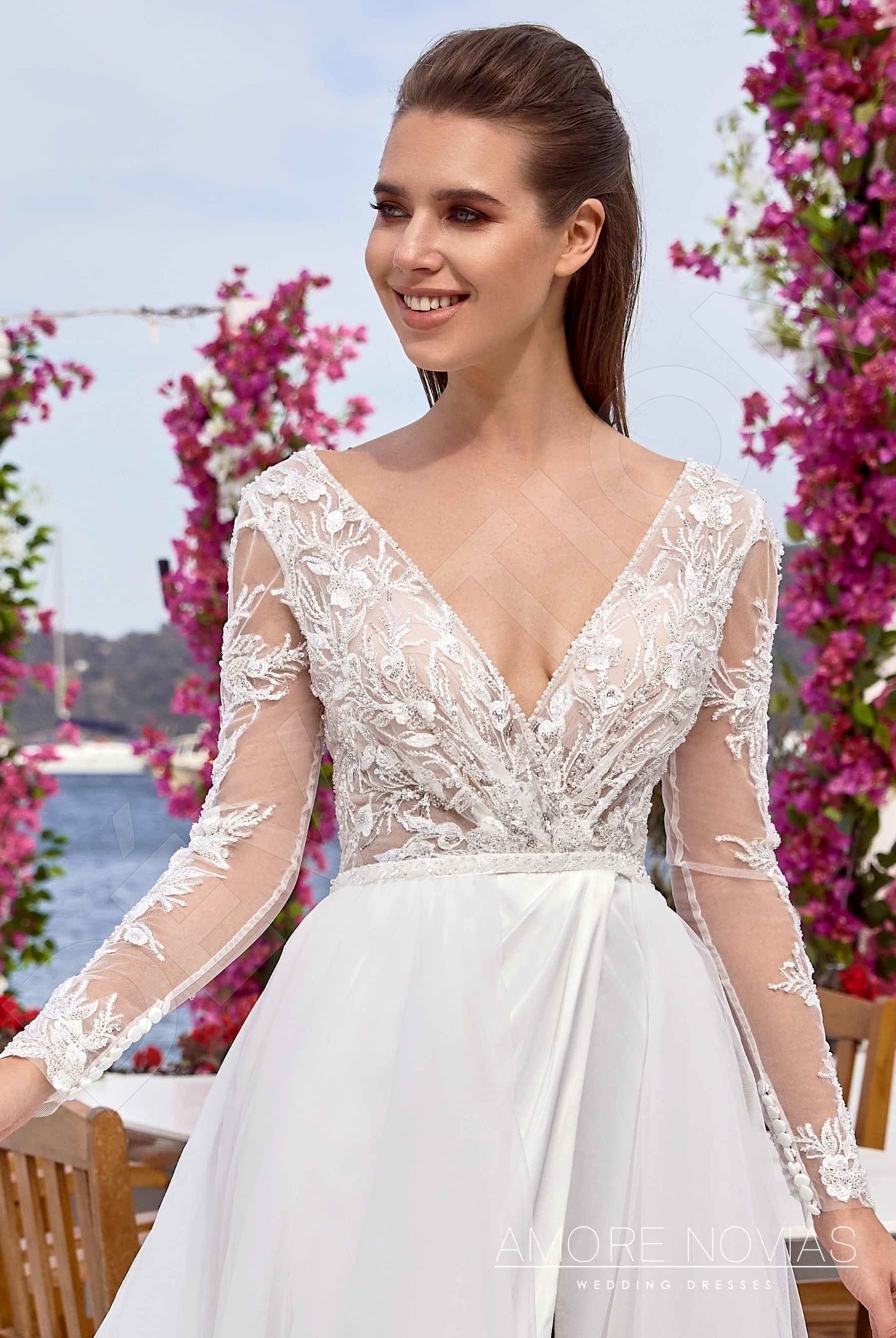 Spencer A-line Deep V-neck Ivory Wedding dress