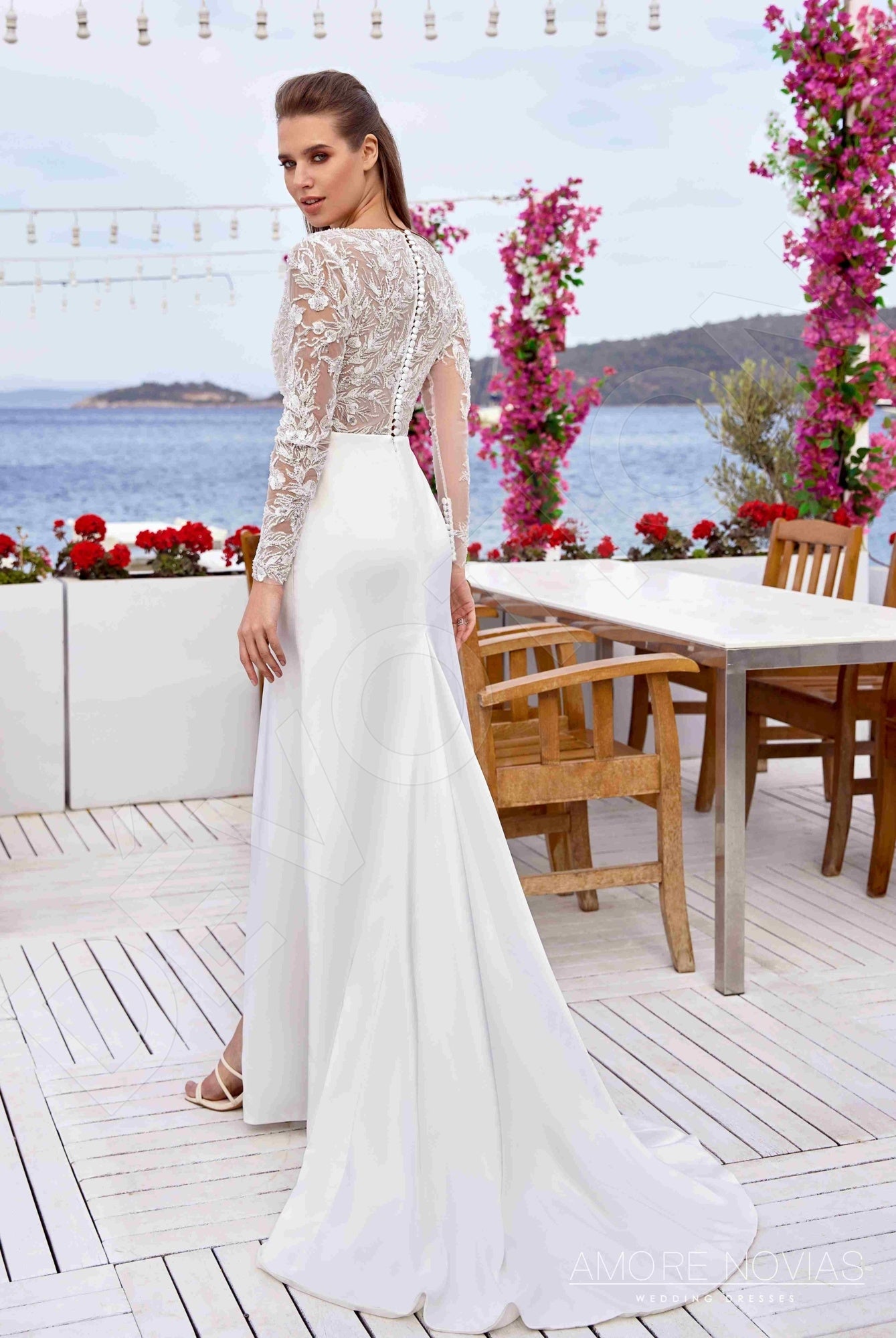 Spencer Full back A-line Long sleeve Wedding Dress Back