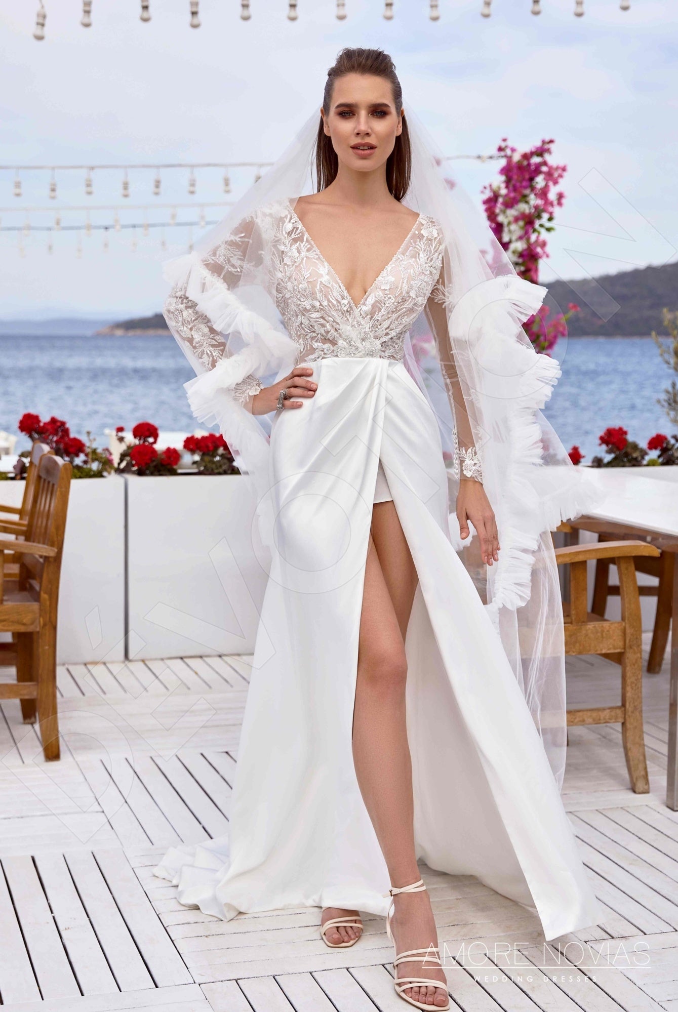 Spencer A-line Deep V-neck Ivory Wedding dress