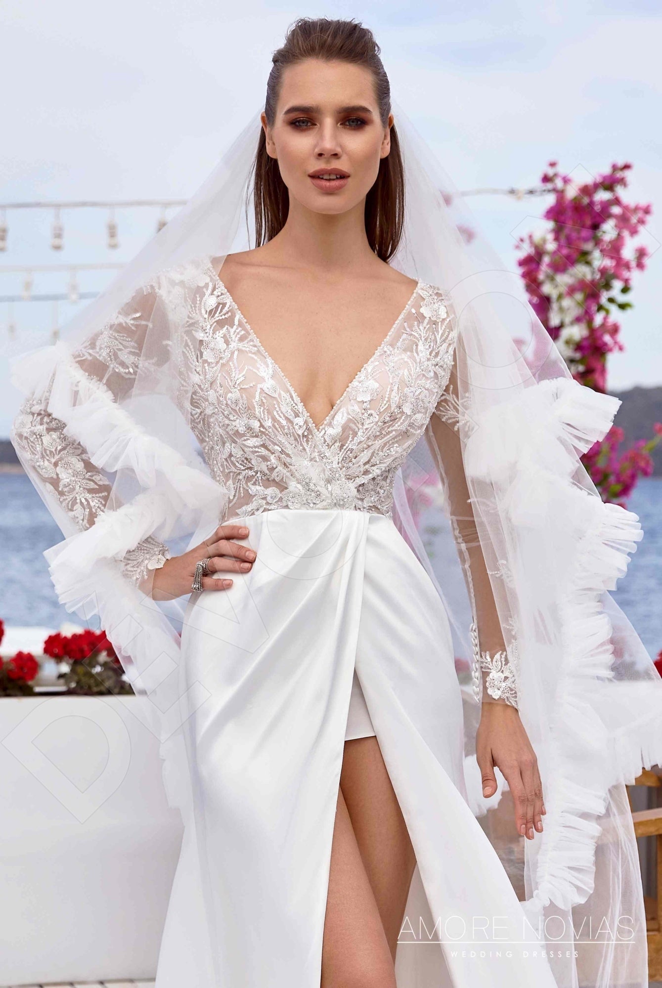 Spencer A-line Deep V-neck Ivory Wedding dress