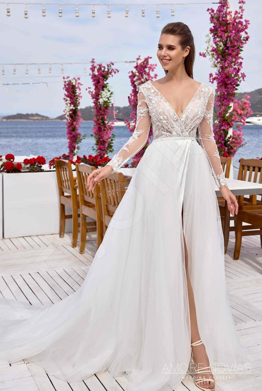 Spencer A-line Deep V-neck Ivory Wedding dress